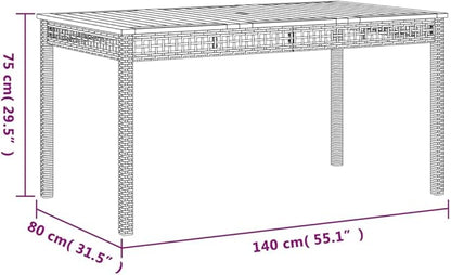 Outdoor Dining Table 55.1x31.5 Inch Rectangular Garden Table with Acacia Wood Surface and Durable Poly Rattan Frame for Patio Backyard Balcony
