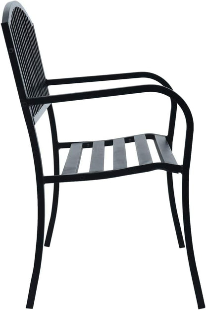 Garden Bench Black Powder-Coated Steel 47.2 in Long Durable Outdoor Seating for Patio Balcony with Spacious Backrest and Industrial Style