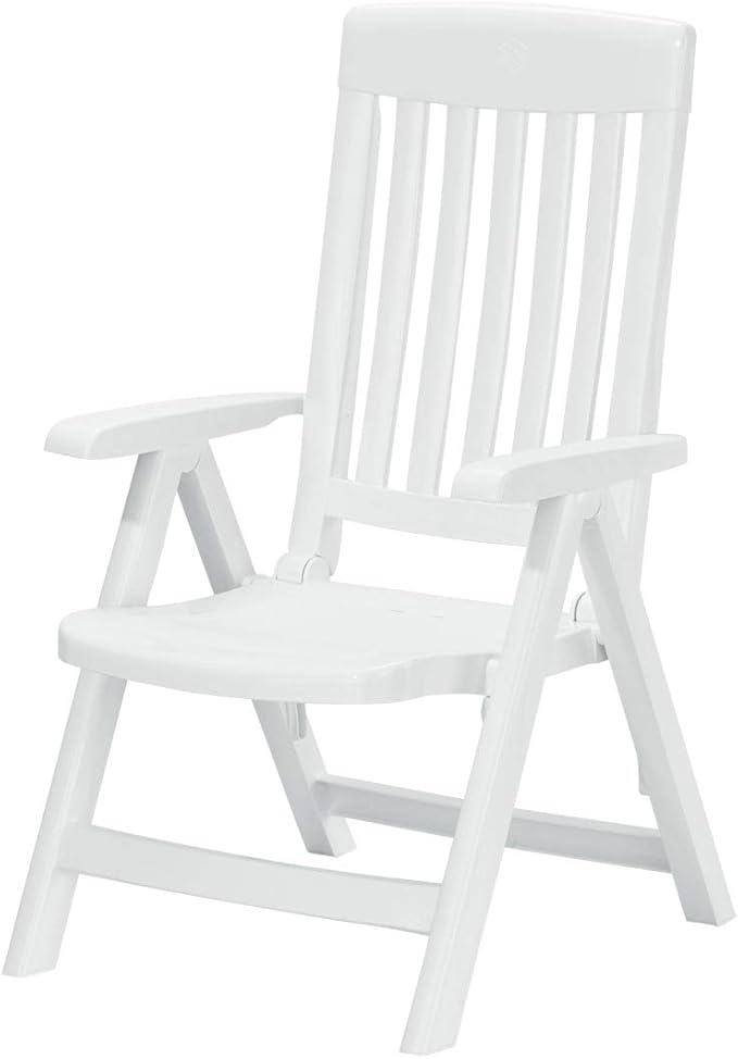 KETTLER Sieger White Resin Lawn Chair, Premium German Made Folding Armchair, Outdoor Patio Furniture 4-Position Folding Chair