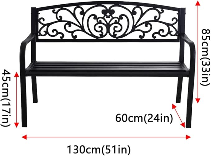 Outdoor Metal Garden Bench, 2 Seater Steel Patio Furniture Seat w/Backrest and Armrests for Backyard, Park, Front Porch