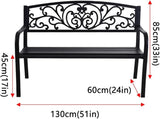 Outdoor Metal Garden Bench, 2 Seater Steel Patio Furniture Seat w/Backrest and Armrests for Backyard, Park, Front Porch - Photo 4
