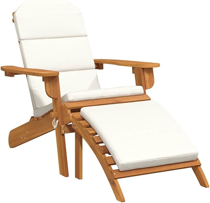 Acacia Wood Adirondack Garden Chair with Footrest and Cushion - Photo 2