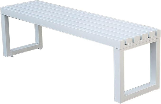 Backless Outdoor Bench, Pure Wrought Iron Metal Garden Bench with Reserved Fixing Holes for Yard Porch Balcony Park(White,100cm/39in)
