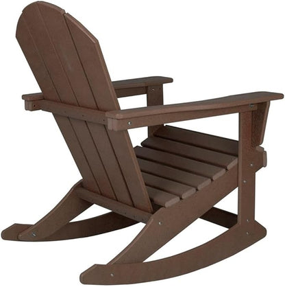 Costaelm Outdoor Adirondack Chair, All Weather Resistant Classic Balcony Chair and Fire Pit Chairs, Adirondack Plastic Outdoor Porch Furniture Rocking Chair High Back HDPE Poly Lumber, Dark Brown