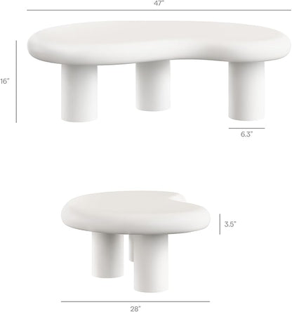 Modway Elowen Coffee Table in White - Concrete Sculptural Center Table for Indoor and Outdoor Spaces