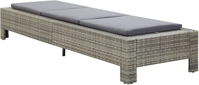 Adjustable Sun Lounger with Cushion, Grey PE Rattan Outdoor Chaise Lounge for Pool Patio Garden, Weather-Resistant Powder Coated Steel Frame, 265 lbs Capacity