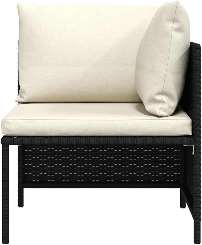 vidaXL Outdoor Sectional Corner Sofa with Cushions - Black Poly Rattan Corner Seat with Powder-Coated Steel Frame for - Photo 6