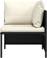 vidaXL Outdoor Sectional Corner Sofa with Cushions - Black Poly Rattan Corner Seat with Powder-Coated Steel Frame for - Photo 6
