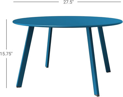 Grand patio 28-inch Round Steel Coffee Table, Outdoor Patio Side Table, Great for Backyard Patio Deck, Peacock Blue