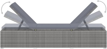 Sun Lounger with Cushion and Tea Table,Lounge Chair,Pool Chairs,Outdoor Chaise,Pool Furniture,Weather-Resistant,Easy to Maintain,Both Sides of Sunlounger Adjustable, Poly Rattan Gray