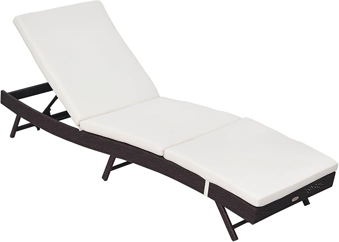 Outsunny Patio Chaise Lounge, Pool Chair with 5 Position Adjustable Backrest & Cushion, Outdoor PE Rattan Wicker Sun Tanning Seat, 78.75" x 24.75" x 35", Brown