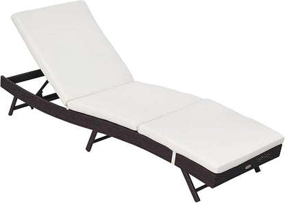 Outsunny Patio Chaise Lounge, Pool Chair with 5 Position Adjustable Backrest & Cushion, Outdoor PE Rattan Wicker Sun Tanning Seat, 78.75" x 24.75" x 35", Brown