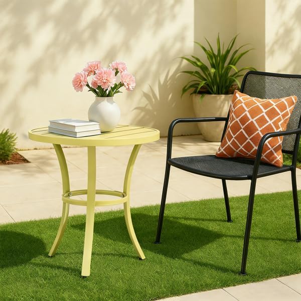 20" Side Table Outdoor Indoor, Round Metal Patio End Table - Photo 4