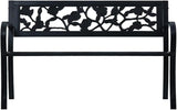Vintage Black Steel Garden Bench 49.2 in Seating Patio Bench with Floral Backrest for Outdoor Spaces - Photo 3