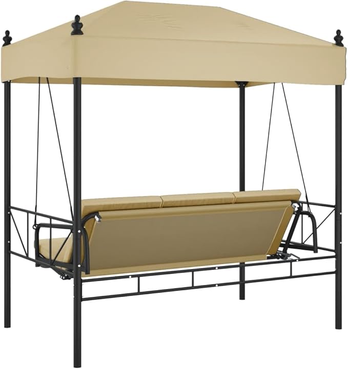 3-Person Convertible Garden Swing Bench, Outdoor Patio Porch Swing Bed with Canopy, Heavy-Duty Powder-Coated Steel Frame - Photo 7