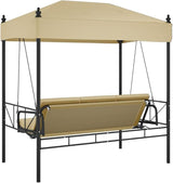 3-Person Convertible Garden Swing Bench, Outdoor Patio Porch Swing Bed with Canopy, Heavy-Duty Powder-Coated Steel Frame - Photo 7