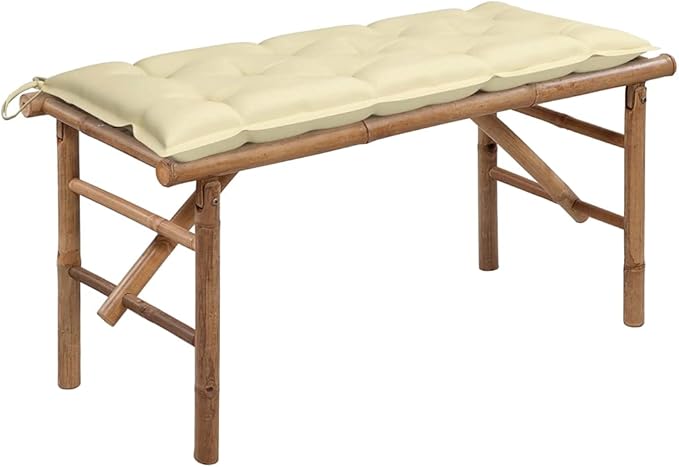 Foldable Garden Bench Natural Bamboo Outdoor Bench with Cushion Comfortable Seating for 2 People Rectangular Boho Style Patio Furniture for Garden Balcony Terrace