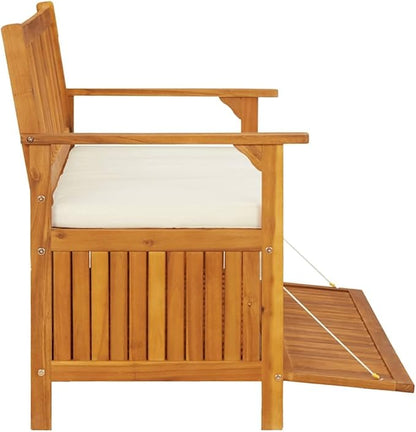 Storage Bench Natural Wood Solid Acacia Wood with a Polyester Cushion,Rustic Storage Bench | Solid Acacia Wood with Soft Cushion | Hallway & Garden Use Patio Furniture