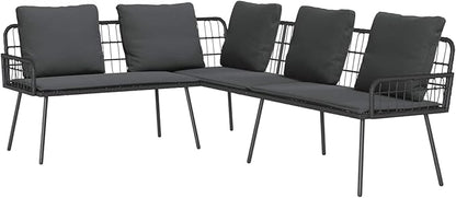 Modern Garden Sofa with Cushion Gray 61.5 x 123 x 82cm Metal Frame, L-Shaped Outdoor Patio Furniture for Relaxation, Steel Framework with Poly Rattan Armrests and Single