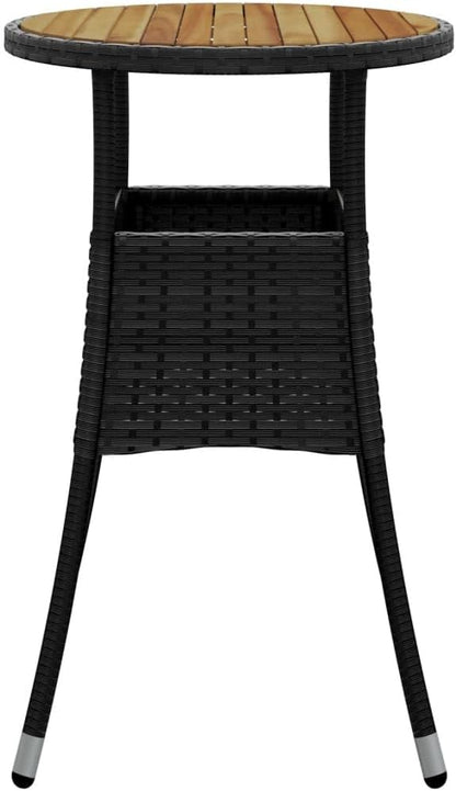 Black Round Garden Dining Table with Acacia Wood and Poly Rattan, Ø23.6 Inch Outdoor Patio Table for Balcony, Durable Steel Frame, Weather Resistant Design, Easy Maintenance