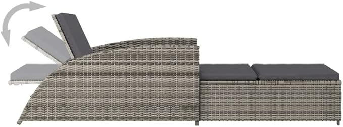 PE Rattan Sun Lounger Grey 79 x 26 x 26 in, Adjustable Armrests, Powder Coated Steel Frame Outdoor Chaise Lounge for Patio, Poolside, Garden and Balcony
