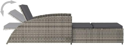 PE Rattan Sun Lounger Grey 79 x 26 x 26 in, Adjustable Armrests, Powder Coated Steel Frame Outdoor Chaise Lounge for Patio, Poolside, Garden and Balcony