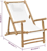 Deck Chair Bamboo and Canvas, Outdoor Patio Furniture, Balcony Chairs, Lounge Chairs, Beach Lounge Chair Outdoor - Photo 2