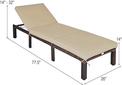 Tangkula Rattan Wicker Chaise Lounge Chair, Outdoor Patio Lounger Recliner Chair w/Adjustable Backrest, Heavy-Duty Reclining Chair Sunbed with Thick Zippered Cushion for Garden Yard Patio (1, Brown)