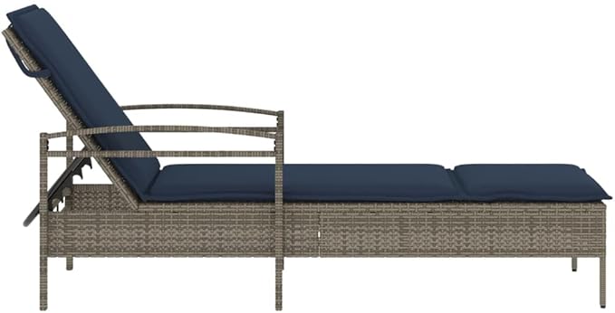 Outdoor Chaise Lounge with Cushion, 24.8 x 78.7 x 31.9 Gray PE Rattan Adjustable Poolside Sun Lounger for Patio, Balcony - Photo 6