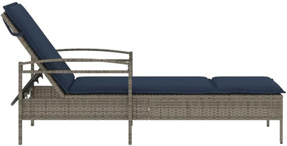 Outdoor Chaise Lounge with Cushion, 24.8 x 78.7 x 31.9 Gray PE Rattan Adjustable Poolside Sun Lounger for Patio, Balcony, Garden