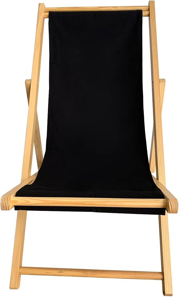 TBACW Patio Lounge Chair Replacement Canvas 47" L x 17" W - Beach Sling Chair Fabric, Indoor Outdoor Use - No Wooden Frame (Black)