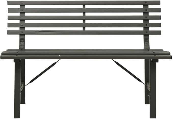 Outdoor Patio Bench, Metal Garden Bench with Backrest, Steel Park Bench Patio Furniture for Porch, Park, Yard, 43.3" x 23.2" x 30.1" Black