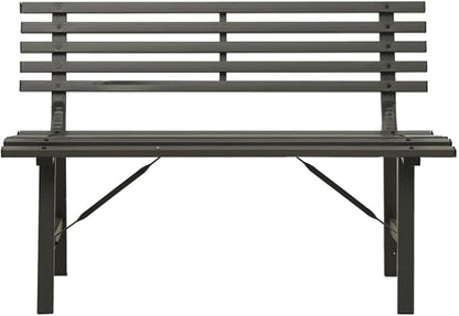 Outdoor Patio Bench, Metal Garden Bench with Backrest, Steel Park Bench Patio Furniture for Porch, Park, Yard, 43.3" x 23.2" x 30.1" Black
