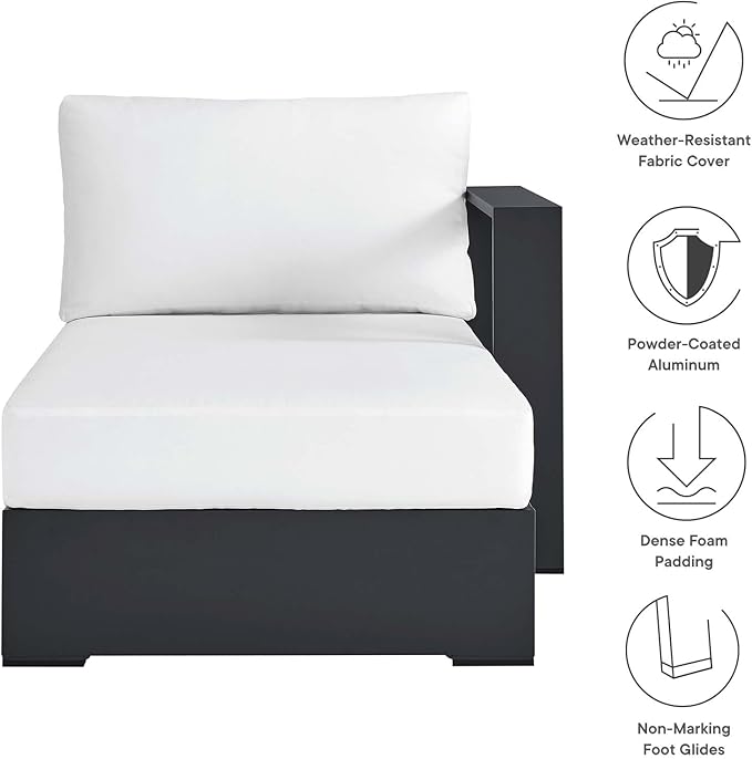 Modway Tahoe Powder-Coated Aluminum Outdoor Chaise Lounge in Gray White with Weather-Resistant Cushions, Modular Right-Facing Patio Lounger for Pool Furniture or Sectional Sofa Set