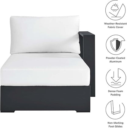 Modway Tahoe Powder-Coated Aluminum Outdoor Chaise Lounge in Gray White with Weather-Resistant Cushions, Modular Right-Facing Patio Lounger for Pool Furniture or Sectional Sofa Set