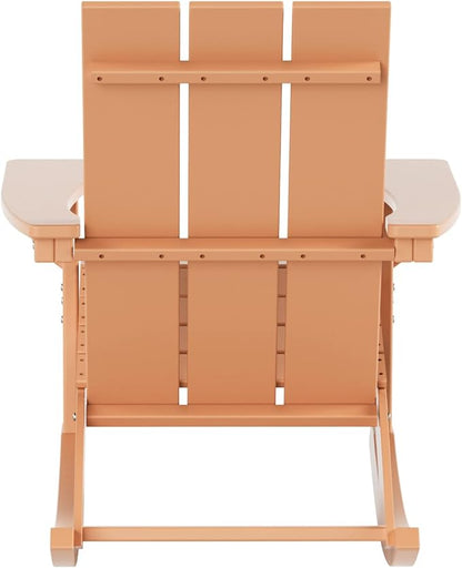 WO WESTIN OUTDOOR HDPE Shoreside Modern Rocking Poly Adirondack Chair (Set of 2),Teak