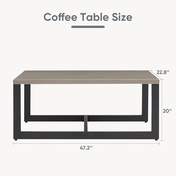 Belord Outdoor Coffee Table for Patio: Metal Heat Transfer Top Patio Coffee Table with Storage, Anti-Rust Frame Rectangular Modern Outdoor Table Furniture (48" W, Grey)