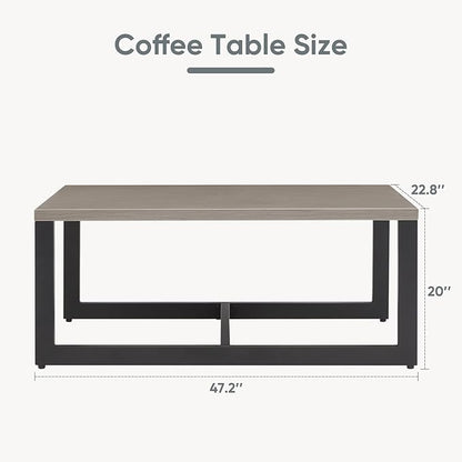 Belord Outdoor Coffee Table for Patio: Metal Heat Transfer Top Patio Coffee Table with Storage, Anti-Rust Frame Rectangular Modern Outdoor Table Furniture (48" W, Grey)