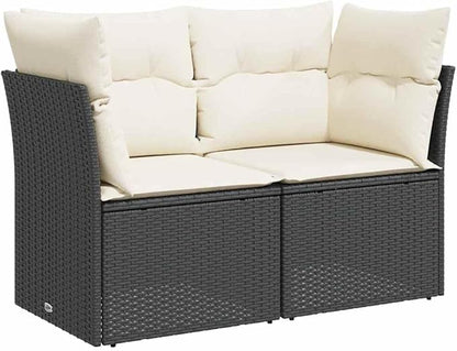 Black PE Rattan 2-Seater Garden Sofa with Removable Covers, Modular Outdoor Furniture Set for Patio, Weather-Resistant and Comfortable Seating with Hidden Storage