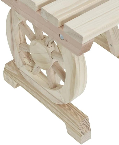 Solid Fir Wood Outdoor Bench 45.3 Inch Garden Bench with Wagon Wheel Armrests, Durable Natural Wood Patio Furniture for Gardens Patios and Balconies