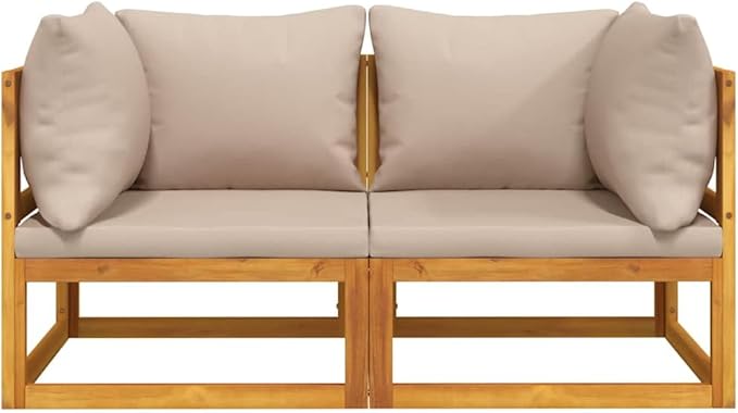 Corner Sofa Taupe Outdoor Sectional Sofa Units, Modular Acacia Wood Seating Set for Garden, Patio, Balcony, 4-Person Capacity