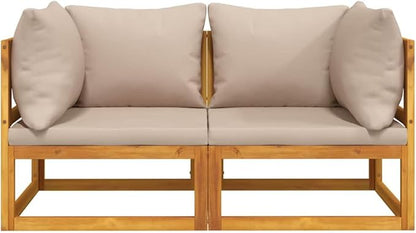 Corner Sofa Taupe Outdoor Sectional Sofa Units, Modular Acacia Wood Seating Set for Garden, Patio, Balcony, 4-Person Capacity