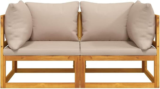 Corner Sofa Taupe Outdoor Sectional Sofa Units, Modular Acacia Wood Seating Set for Garden, Patio, Balcony, 4-Person Capacity