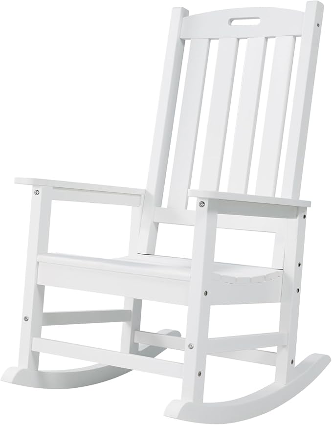 Psilvam Oversized Outdoor Rocking Chair, with 21" Wide Seat and 32" Tall Backrest, Pre-Assembled with Most Components for Effortless Installation (White)