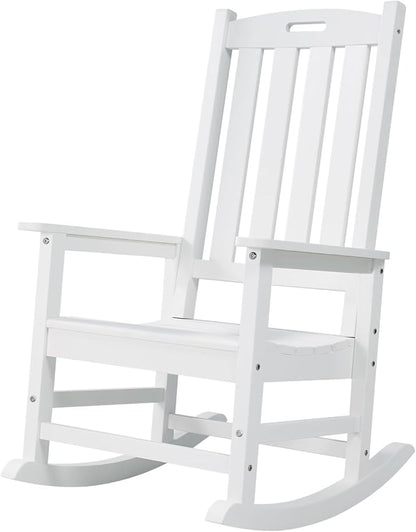 Psilvam Oversized Outdoor Rocking Chair, with 21" Wide Seat and 32" Tall Backrest, Pre-Assembled with Most Components for Effortless Installation (White)