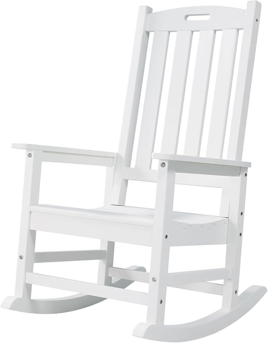 Psilvam Oversized Outdoor Rocking Chair, with 21" Wide Seat and 32" Tall Backrest, Pre-Assembled with Most Components for Effortless Installation (White)