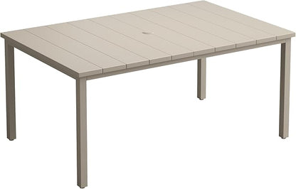 VICLLAX 63" Rectangle Outdoor Dining Table for 6, Patio Table with Umbrella Hole, All Weather Metal Patio Tables, Sandshell Tabletop