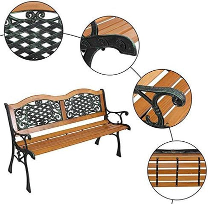 Garden Bench Outdoor Bench for Patio Metal Bench Park Bench with Armrests Sturdy Steel Frame Furniture Metal Bench for Yard Porch Clearance Work Entryway (Brown)