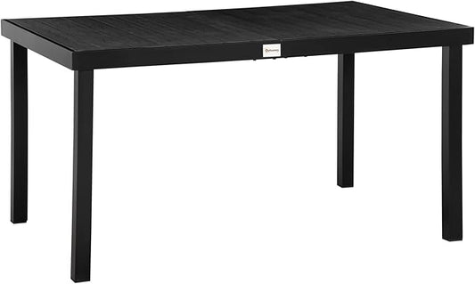 Outsunny Outdoor Dining Table for 6 Person, Rectangular Patio Table, Aluminum Metal Legs for Garden, Lawn, Patio, Woodgrain Black