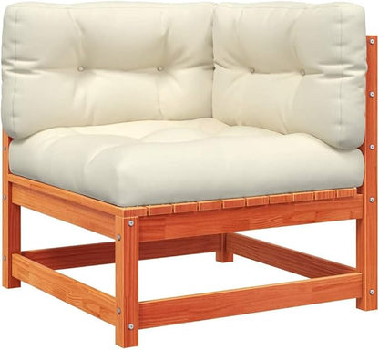 Rustic Loveseat for Outdoor Patio and Garden with Weather-Resistant Cushions and Solid Pine Wood Frame in Wax Brown and Cream